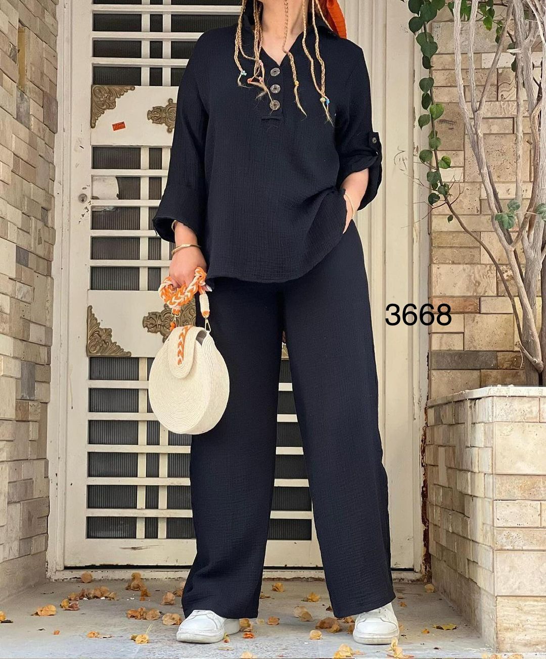شوميز و شلوار دبل فيس سرنوشت 3668 مشكي